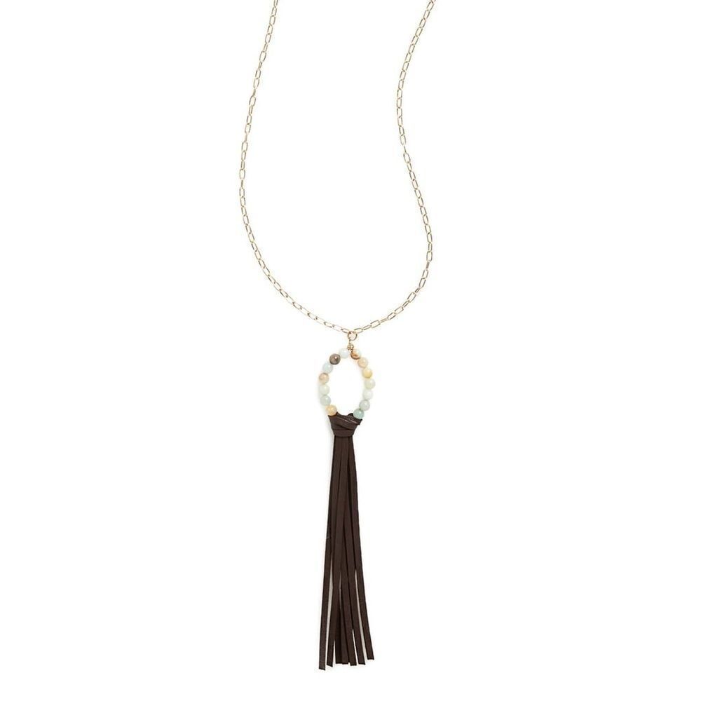 Canvasstone & Leather Tassel Necklace (G2)